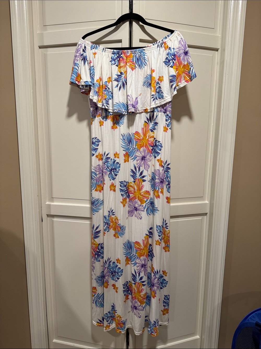 White Floral Off-Shoulder Maxi Dress with Ruffle